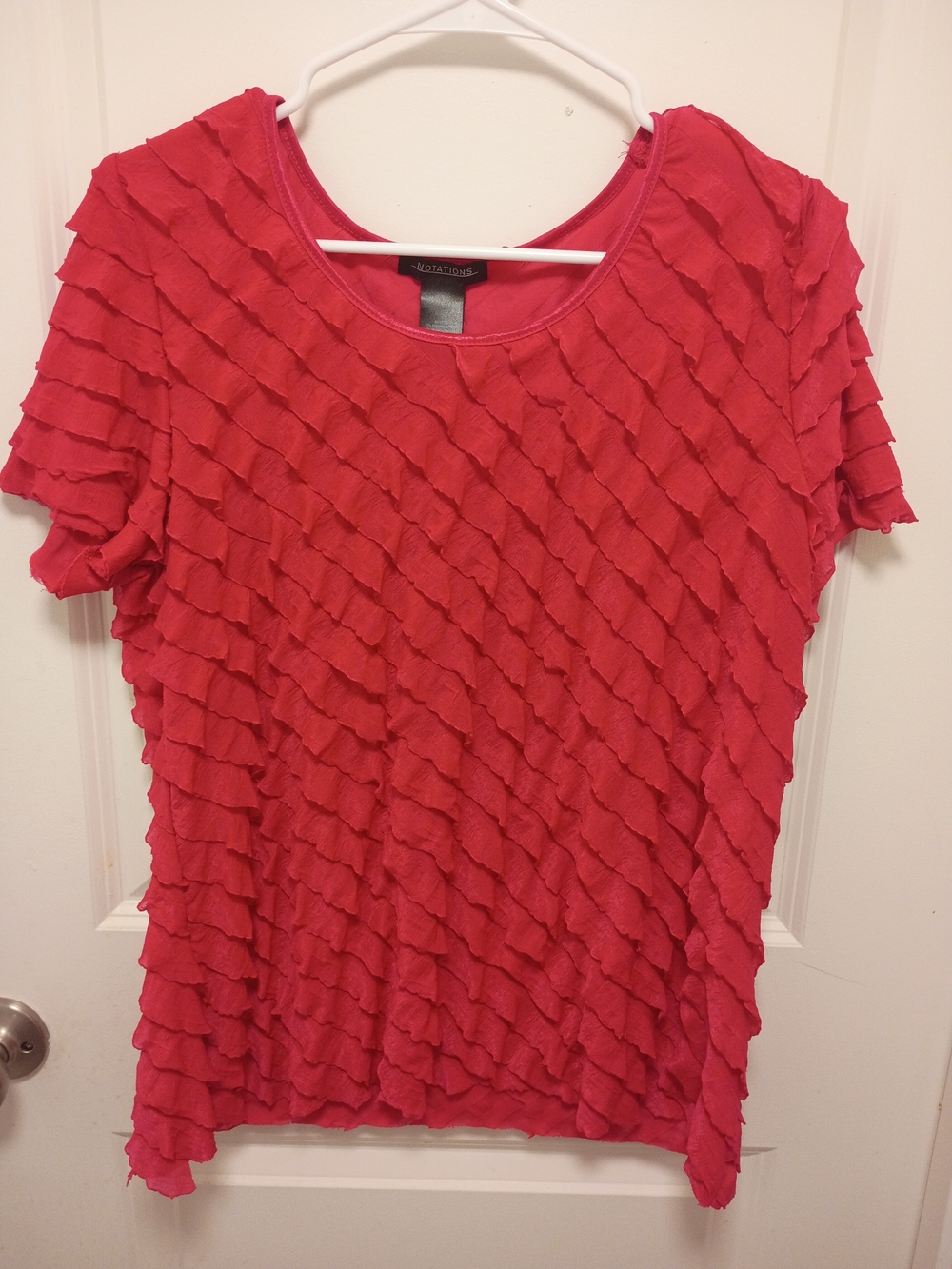 Notations Coral Layered Ruffle Short Sleeve Top